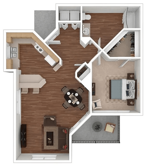 Floor plan for 1 bed, 1 bath, 778 sqft